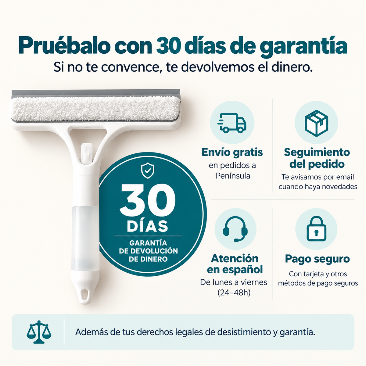 Una Pasada · Limpiacristales 3 en 1 para espejos, mampara, ventanas y coche